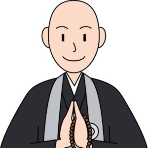 仏教の僧侶が合掌をしながら微笑んでいるイラスト
