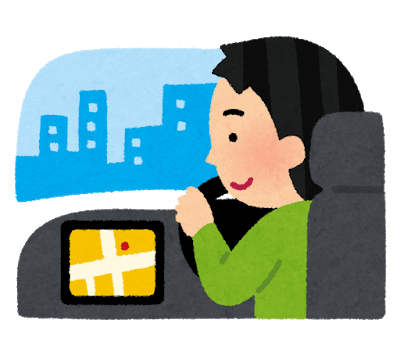 カーナビゲーションを見ながら運転中の男性のイラスト